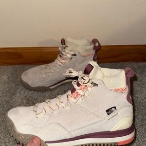 The North Face Cream and Purple High-Top Sneakers